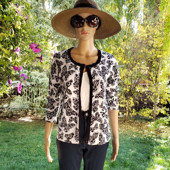 STUDIO WORKS! Boho black & white butterfly print cotton cardigan - Picture 11 of 13